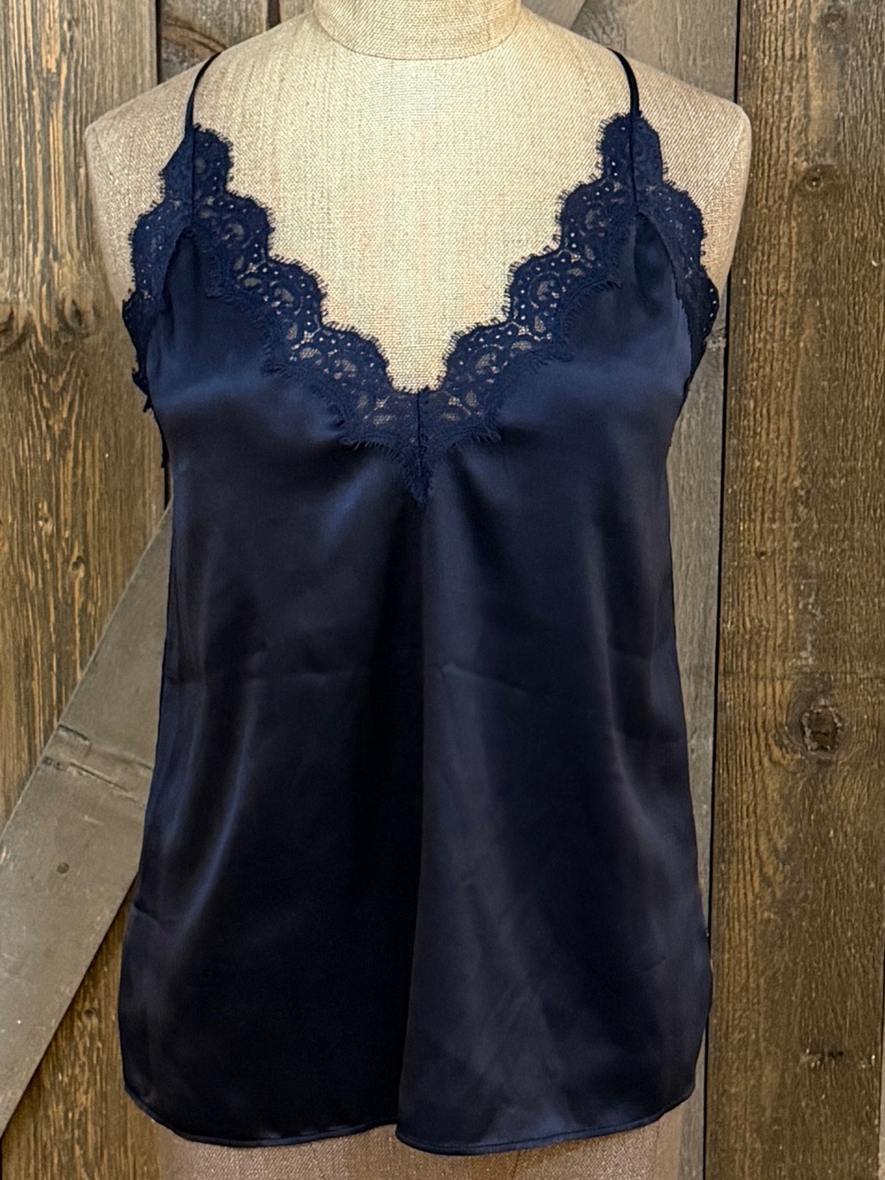 CAMI NYC Silk Lace Camisole S Navy Romantic Coquette Boudoir Y2K Layering Cami